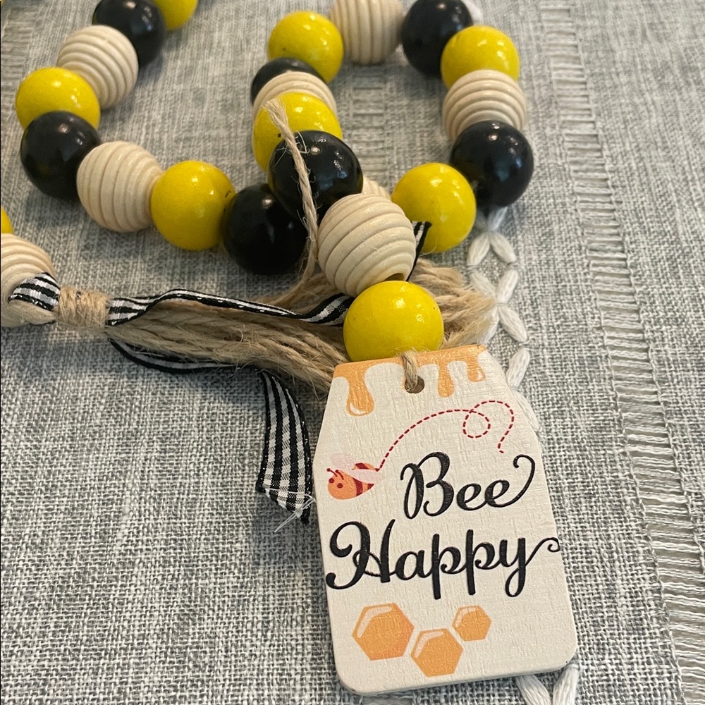 Bee Kind Wooden Bead Garland - includes little rolling pin and hot coffee sign. - Picture 4 of 5
